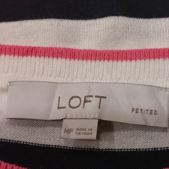 LOFT Petites Cream Black Pink Striped Long Sleeves Knit Top - Size Medium (MP) - Picture 10 of 11